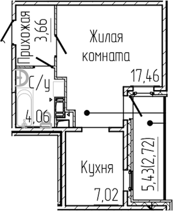 Квартира студия 34.92 м², 7/8 эт., ЖК «SERTOLOVO PARK»